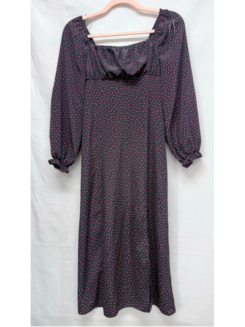 Women's New Look Petite Midi Dress Size 4P Black Pink Polka Dot